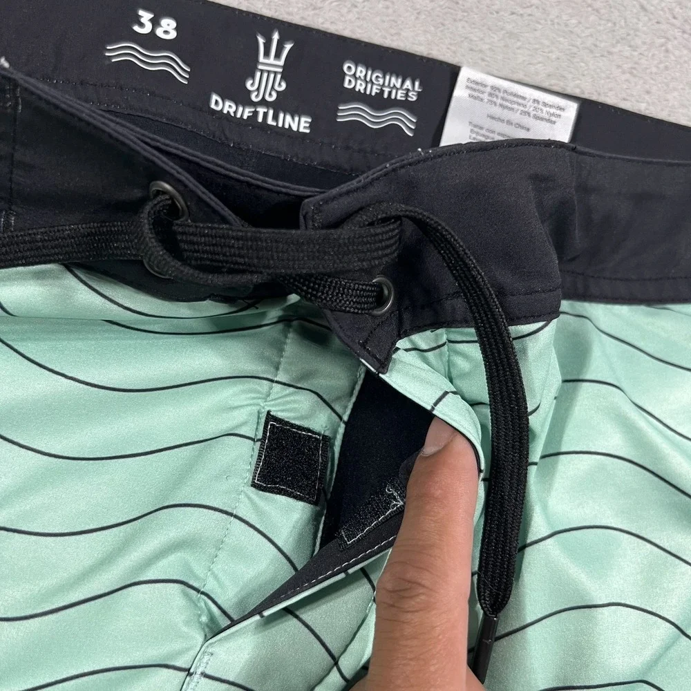 Driftline Original Drifties Board Shorts Mens 38 Green Lined Performance Swim